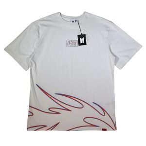 BTS Agust D D-Day Tour T-Shirt Unisex XL White Flame Graphic Embroidered Concert